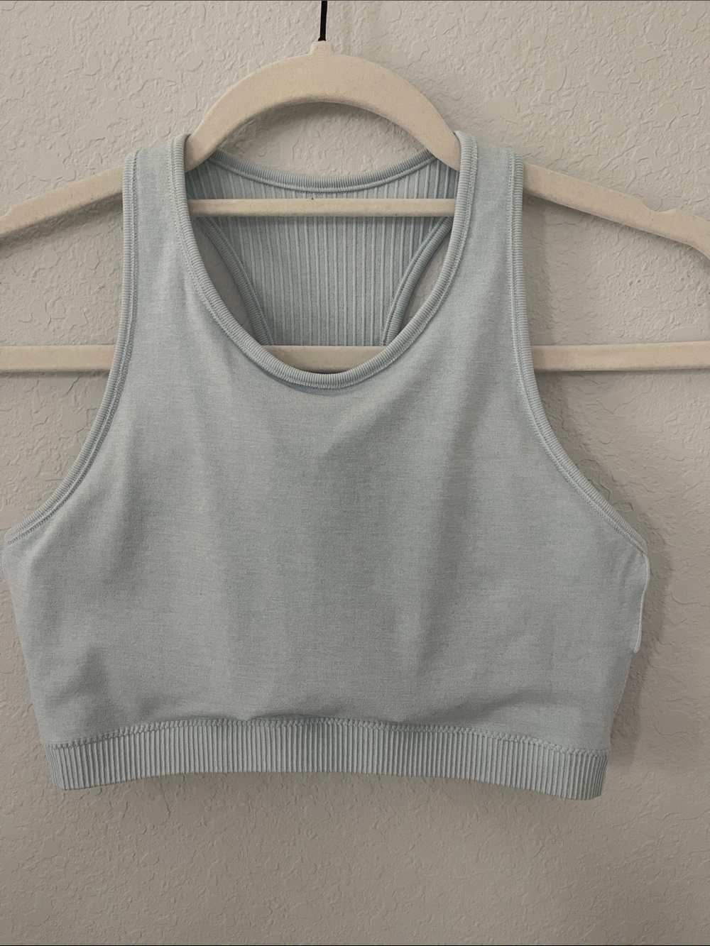 Pro-Fit Ribbed Seamless Light Blue Racerback Sports Bra - Everyday Support - Picture 5 of 5